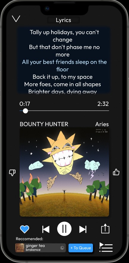 app screenshot of music streaming app